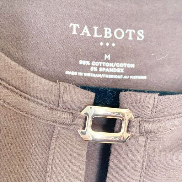 Talbots Women’s Long Sleeve Brown Shirt with Keyhole Gold Metal Size M - Picture 4 of 5
